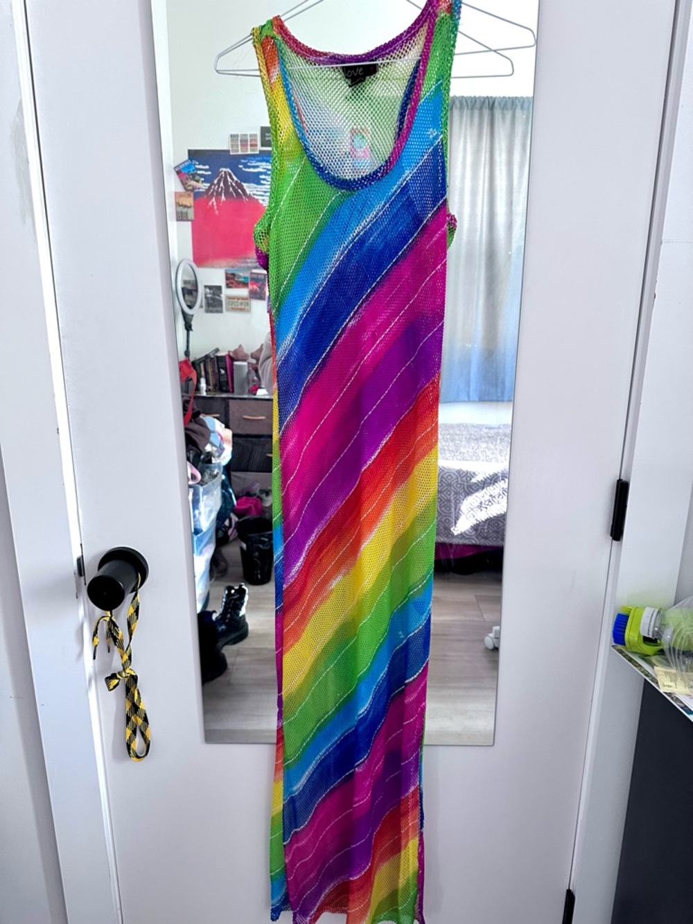 Love Multicolor Rainbow Mesh Maxi Dress